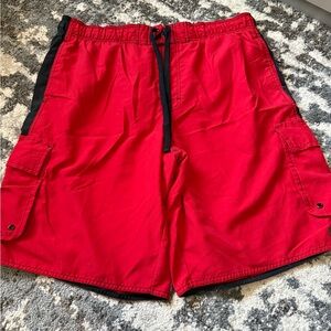 Hang Ten Red Swim Trunks with Black Accents